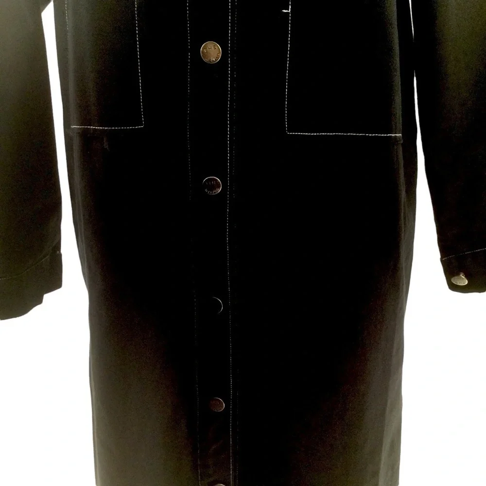 The Weeknd  Black Denim Contrast White Stitch Long Trench Coat